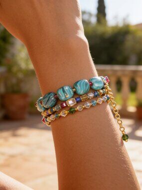 3-strand Aqua Swirl Glass Bracelet